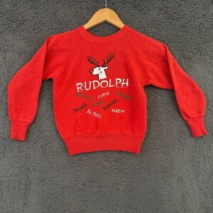VINTAGE Rudolph Child Sweatshirt Red Reindeer  Made in USA 80s No Size Tag